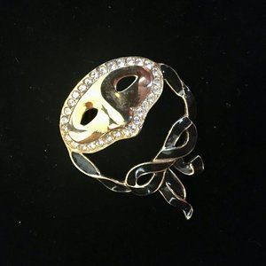 Brooch Vintage Retro 80s Mask Crystals Gold Black